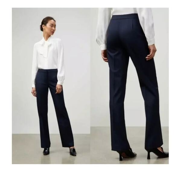 $598 Lafayette 148 New York Irving Straight Leg Stretch Wool Pants Black Sz 6 - Picture 1 of 7